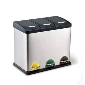 Lixeira Tripla Inox Pedal Grande 24 Litros Coleta Seletiva Cesto de Lixo Gigante 3 em 1 Luxo Cozinha