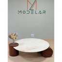 Ver imagem 5 de Mesa de Centro Orbita Redonda Mármore Travertino Madeira 80cm Modelar Art Moveis