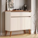 Ver imagem 2 de Aparador Buffet Zeus 93cm 3 Portas Gaveta Sala de Jantar MDF: Off White/Freijo