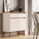 Ver imagem 3 de Aparador Buffet Zeus 93cm 3 Portas Gaveta Sala de Jantar MDF: Off White/Freijo