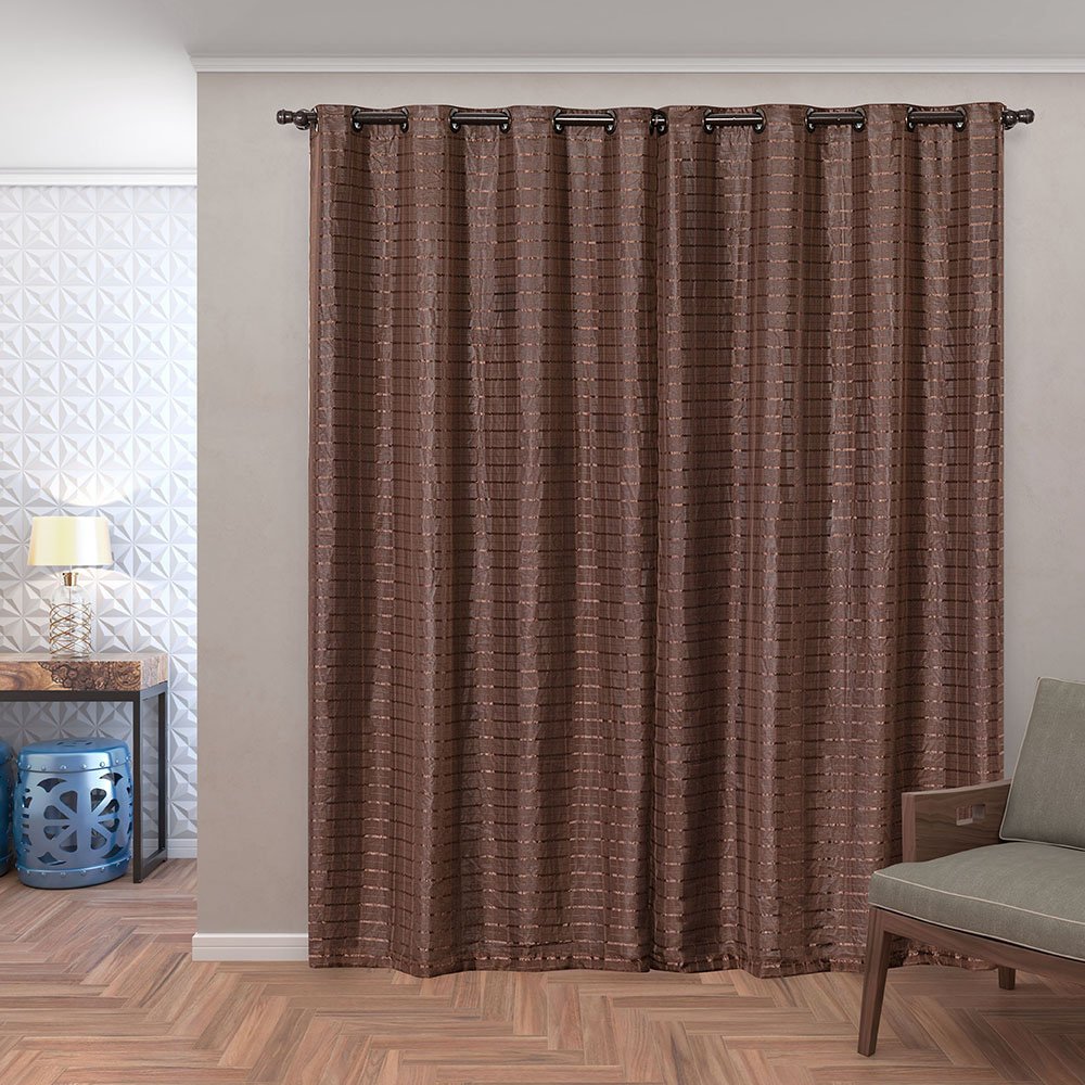 Cortina Blackout PVC com Tecido Voil Xadrez 2,80 m x 2,30 m - Tabaco - 2