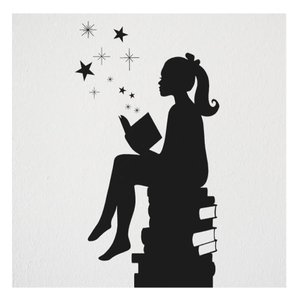 Adesivo Parede Menina e Livros Estrela