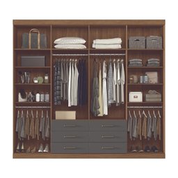 Guarda Roupa Roupeiro Quarto Dormitório Solteiro Casal Master 8.6 com Espelho Marrom Madeira Cinza - 3