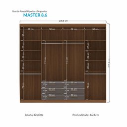 Guarda Roupa Roupeiro Quarto Dormitório Solteiro Casal Master 8.6 com Espelho Marrom Madeira Cinza - 4