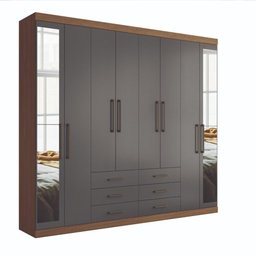 Guarda Roupa Roupeiro Quarto Dormitório Solteiro Casal Master 8.6 com Espelho Marrom Madeira Cinza - 1