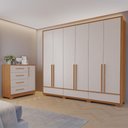 Ver imagem 1 de Conjunto de Quarto com 1 Guarda-Roupa e 1 Cômoda Marrom/Freijo/Off White