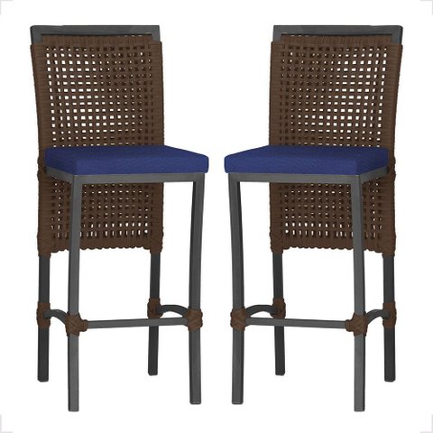 2 Banqueta em Alumínio Roma Preta Corda Náutica Tecido 10