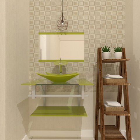 GABINETE DE VIDRO 60CM AC COM CUBA RETANGULAR - VERDE OLIVA