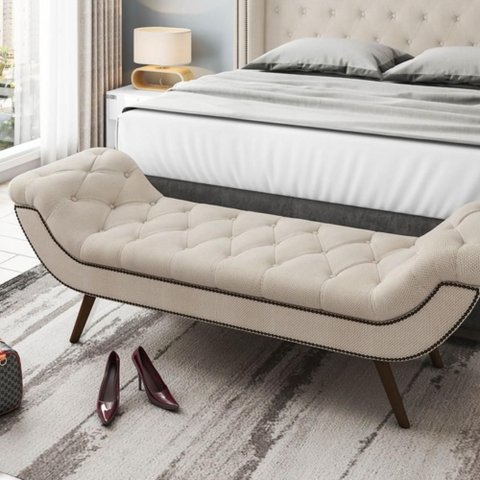 Puff Recamier Veneza 1,40cm para Quarto em Linho Rústico Bege - Larbelle
