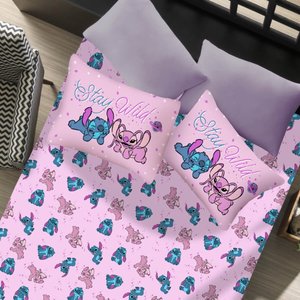 Jogo de Cama Casal 3 Peças Portallar Disney Stitch e Angel