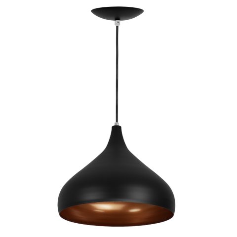 Lustre Pendente Aladim Preto com Cobre 24cm