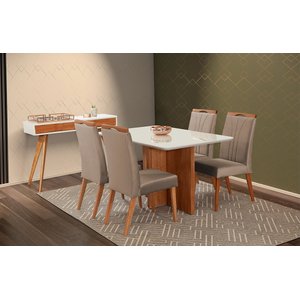 Mesa de jantar + 4 cadeiras Milão tampo 140 cm Champagne