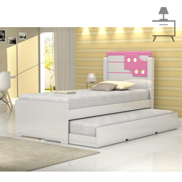Cama Solteiro Bicama Bibox com Auxiliar Luiza:branco e Rosa - 3