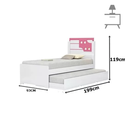 Cama Solteiro Bicama Bibox com Auxiliar Luiza:branco e Rosa - 2