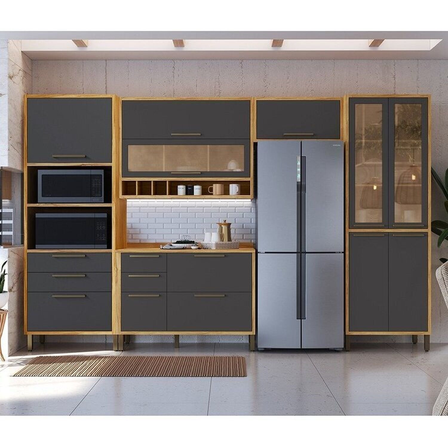 Cozinha Completa 100% Mdf 5 Peças 11 Portas 5 Gavetas e Vidro 349cm ...