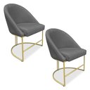 Ver imagem 1 de Kit 02 Cadeiras Poltrona de Jantar Bela Linho Grafite Base Metálica Industrial Dourado - Pallazio