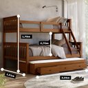 Ver imagem 2 de Beliche Casal Madeira Maciça Reforçada + Cama Aux Solteiro Gav:Castanho
