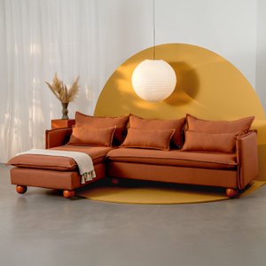 Sofá Modular 3 Lugares com Chaise e Pé Bolinha Sôma CabeCasa MadeiraOriginals