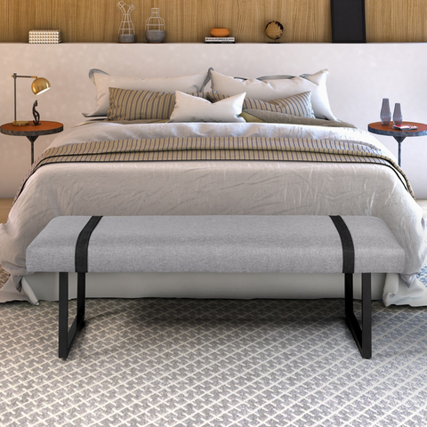 Puff Recamier para Quarto Sala Banco Solteiro 90cm Decorativo Linho Pés Ferro Estilo Industrial