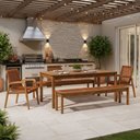 Ver imagem 1 de Mesa de Jantar com 02 Bancos de Madeira e 02 Cadeiras com Braço Trammare C07 Corda Ocre - Lyam Decor