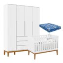 Ver imagem 1 de Berço Americano Unique e Guarda Roupa 4 Portas Nature Clean Branco Soft Eco Wood e Colchão