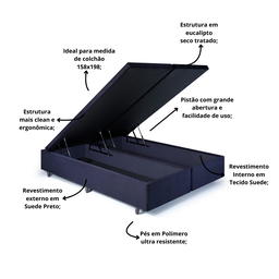 Cama Box Baú Queen 158x198x34cm Suede com Pistão a Gás - 4