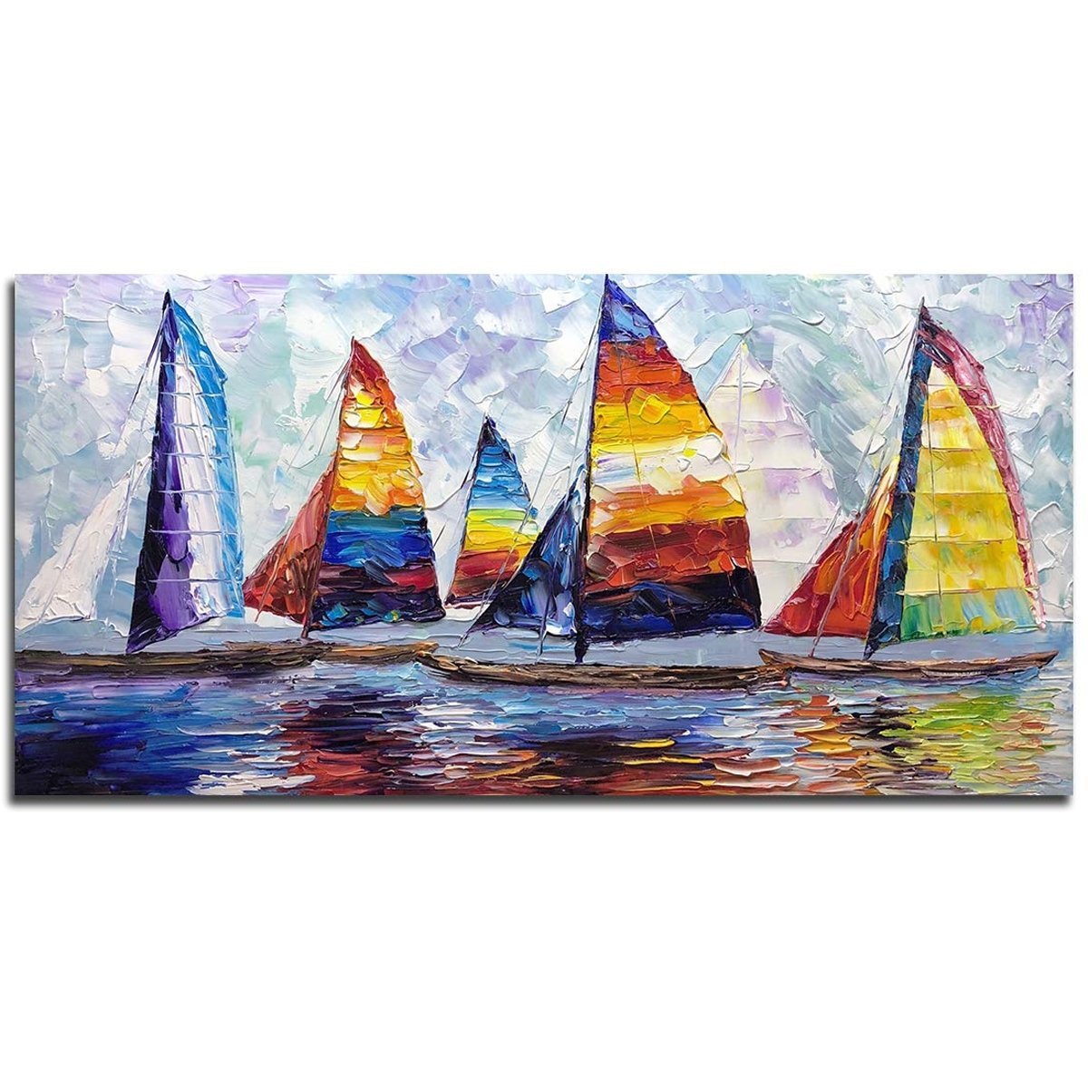 Quadro Pintura Tela artista barco vela óleo colorido 5230: 90cm (A) x 180cm (L)