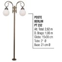 Ver imagem 3 de Poste Colonial Berlim para Jardim Alumínio 02 Globo 2,62m