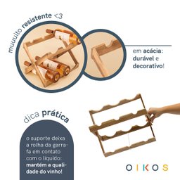 Suporte de Madeira Acácia Adega Porta Vinhos Dobrável - Oikos - 6