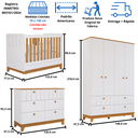 Ver imagem 2 de Quarto Bebê Completo Berço Americano Cômoda Guarda Roupas Branco Acetinado/nature