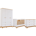 Ver imagem 3 de Quarto Bebê Completo Berço Americano Cômoda Guarda Roupas Branco Acetinado/nature