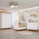 Ver imagem 1 de Quarto Bebê Completo Berço Americano Cômoda Guarda Roupas Branco Acetinado/nature