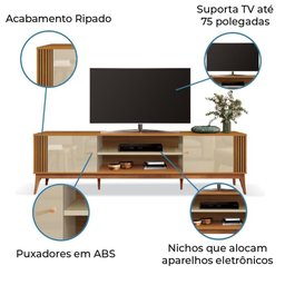 Rack Bancada Para Sala Tv Até 75" Legacy Cedro / Off White - 3