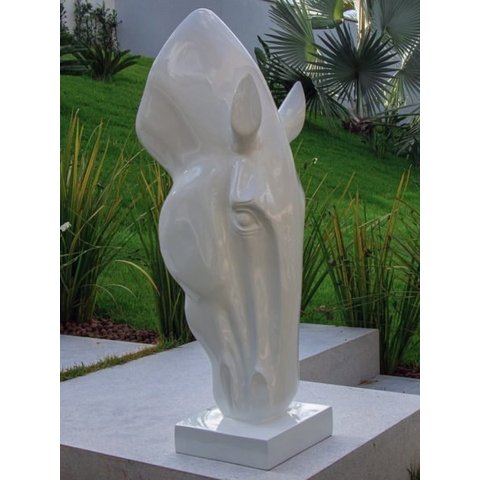 Escultura Estátua Decorativa Cabeça de Cavalo Grande 108cm:branco Brilho