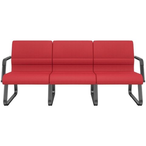 Cadeira Longarina 3 Lugares Recepção com Braço Pés Preto Lev P03 Crepe Vermelho - Lyam Decor