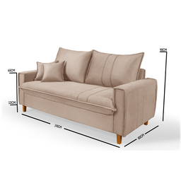 Sofa Living com Bau Multiuso 3 Lugares Suede Pes em Madeira: Bege - 6