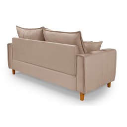 Sofa Living com Bau Multiuso 3 Lugares Suede Pes em Madeira: Bege - 4