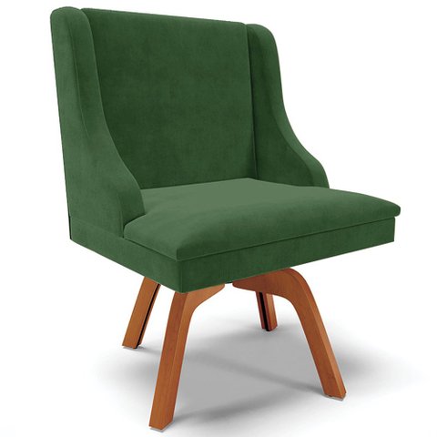 Cadeira Decorativa Sala de Jantar Base Giratória de Madeira Firenze Suede Verde Esmeralda/Natural G1