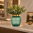 Ver imagem 6 de Vaso Decorativo Vidro Gomado - Verde Esmeralda - Borda Metal Dourada