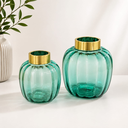 Ver imagem 5 de Vaso Decorativo Vidro Gomado - Verde Esmeralda - Borda Metal Dourada