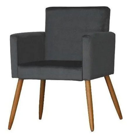 Poltrona Vivian Suede Grafite Decorativa Pés Palito Imbuia Mel Cadeira para Sala Recepção