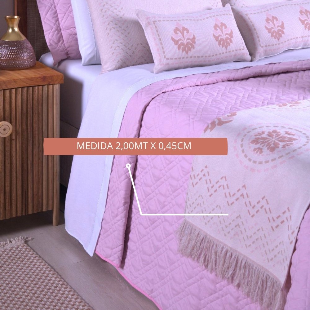 Xale Peseira Decorativo com Franja Turin Jacquard Estampado Mandala Rose - 5