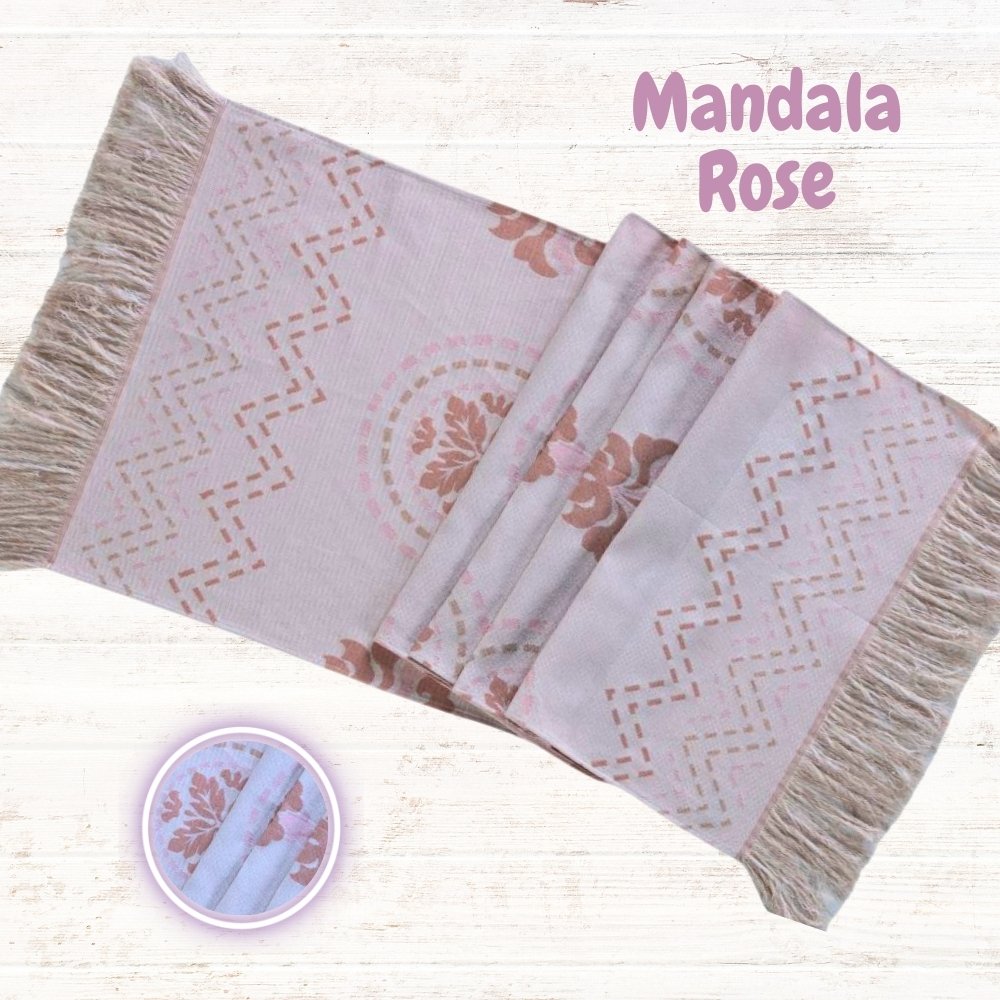 Xale Peseira Decorativo com Franja Turin Jacquard Estampado Mandala Rose - 3