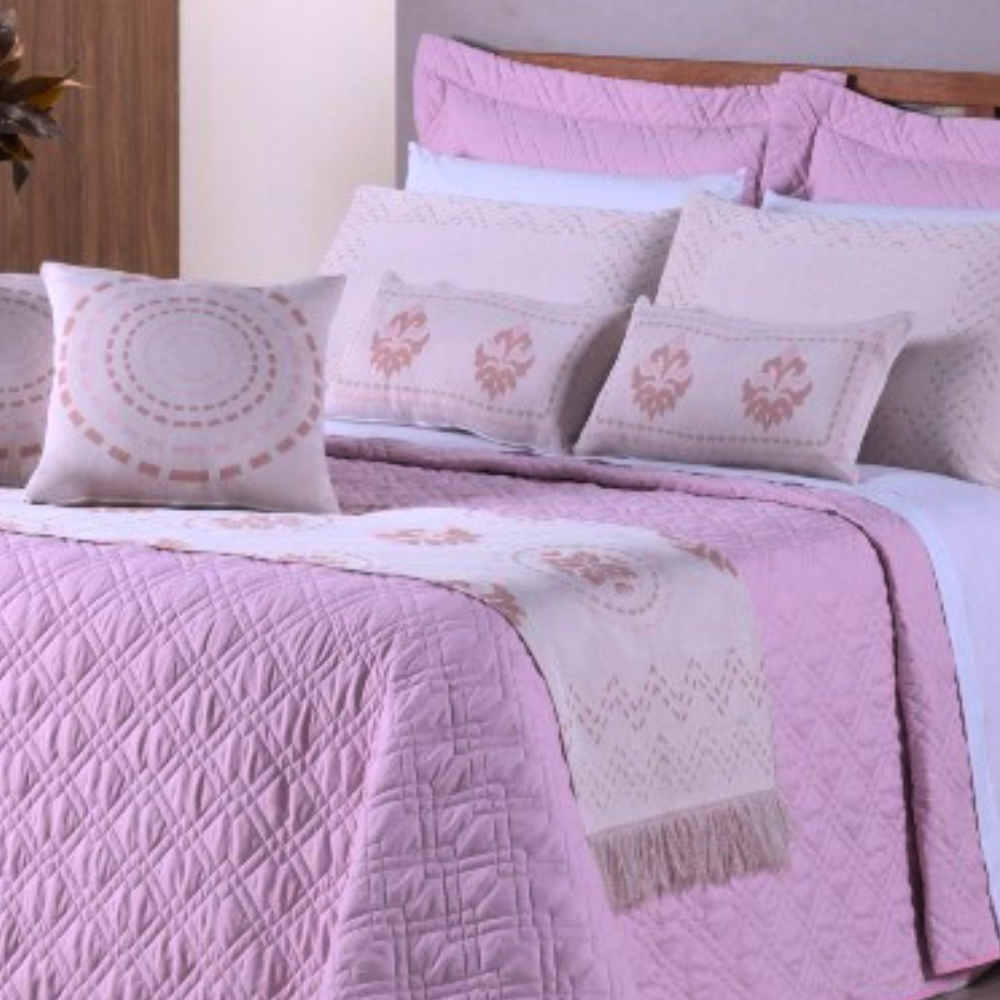 Xale Peseira Decorativo com Franja Turin Jacquard Estampado Mandala Rose