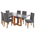 Ver imagem 2 de Conjunto Sala de Jantar 6 Lugares Retangular Tampo Vidro e MDF Victoria Cinza/Mel