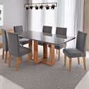 Ver imagem 1 de Conjunto Sala de Jantar 6 Lugares Retangular Tampo Vidro e MDF Victoria Cinza/Mel