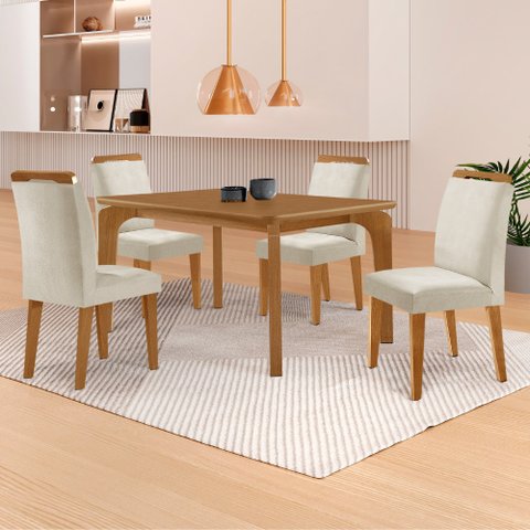 Mesa de Jantar Liz 120cm Mdf Canto Copo e com 4 Cadeiras Athenas