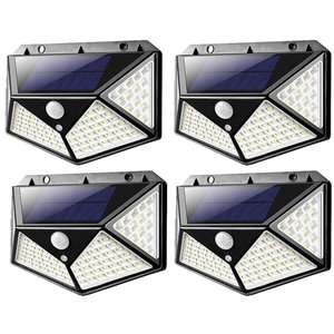 Luminaria Solar 100 Leds Sensor Inteligente 3 Funçoes Kit 4 Uni Andarela Parede Iluminaçao Rua