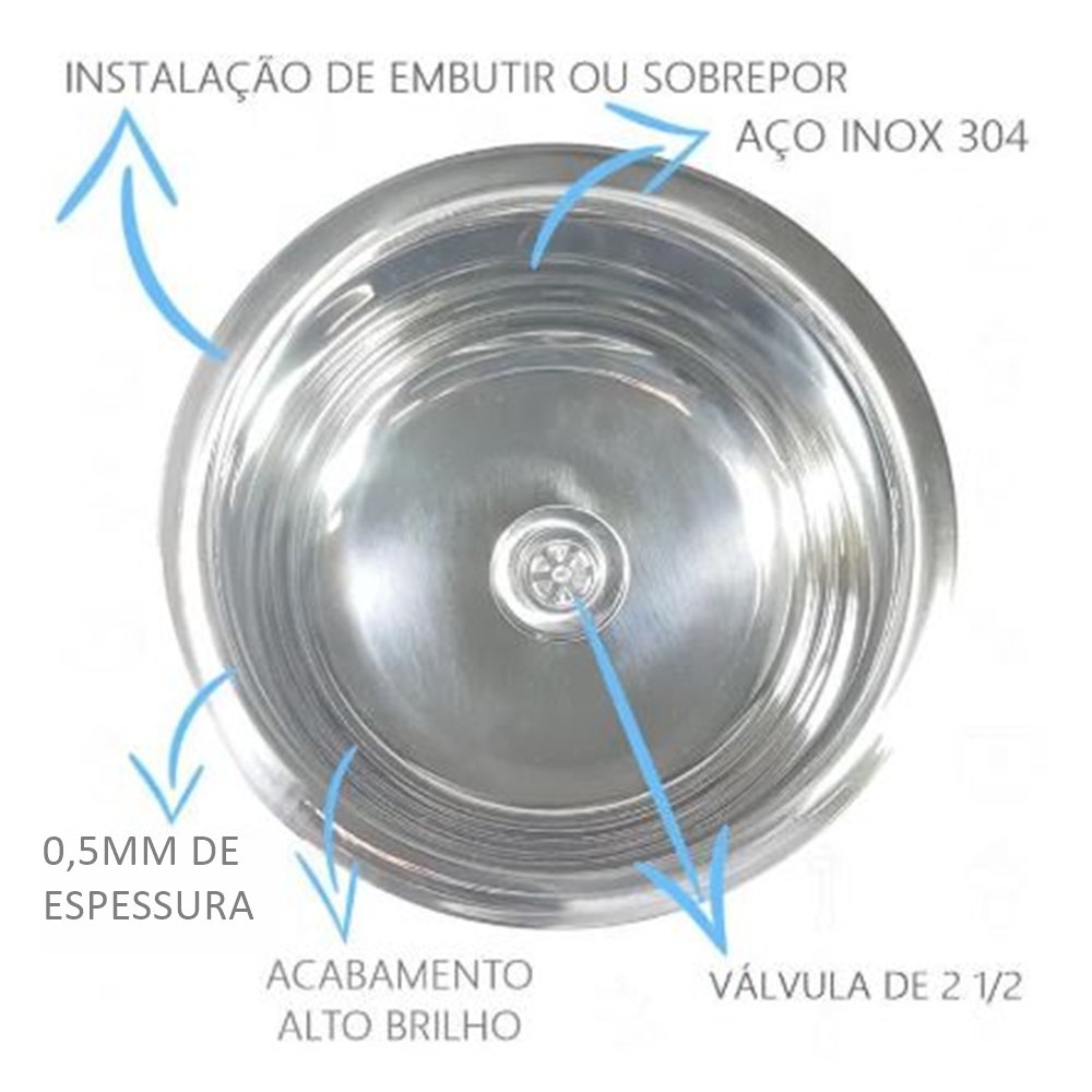 Cuba Inox Redonda 25x14cm + Torneira Gourmet Jr. De Bancada - 3