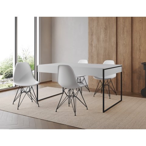Filadelfia 120x75 Ferro Preto Tampo Branco Cadeira Ferro Preto Assento Branco